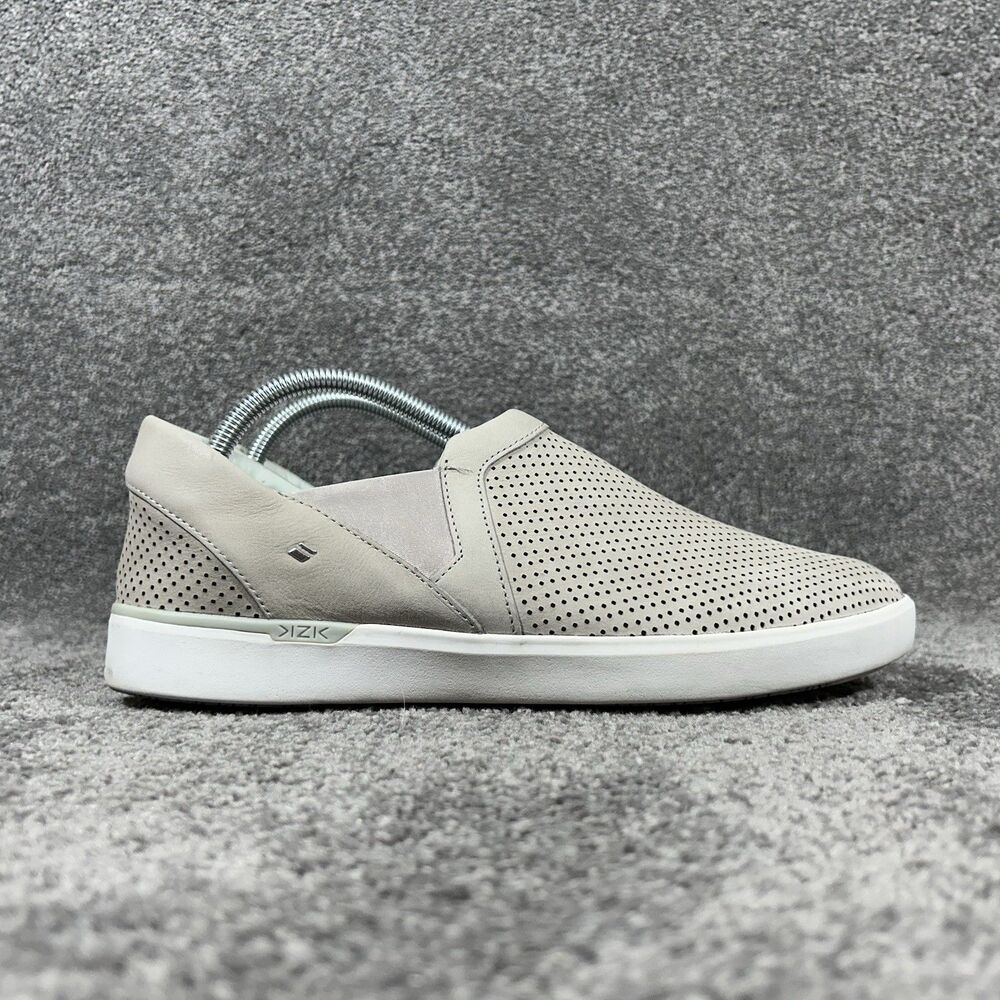 Slip-On Perforated Leather Flats in Light Gray